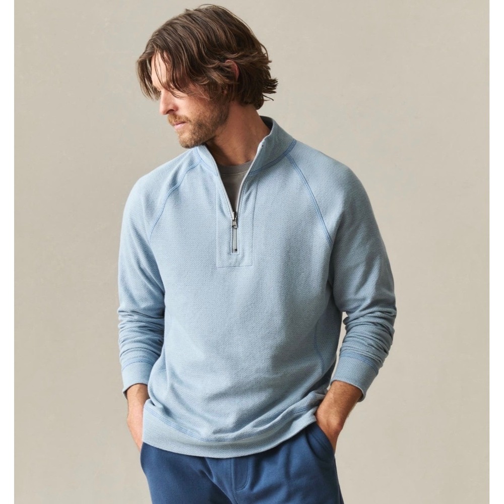 NWOT American Giant Men Reversible 1/2 Zip Sweatshirt L Blue Lightweight
